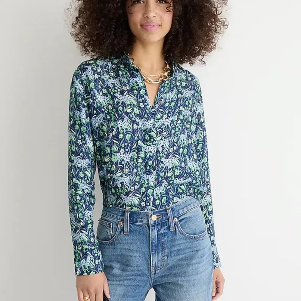 J. Crew Classic-fit shirt in fauna floral cat sz 4